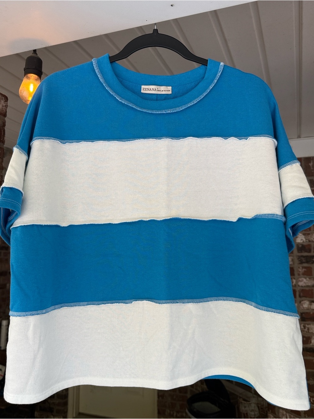 Zenana Blue & White Striped Short Sleeve Tee